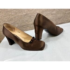 Vintage Givenchy Shoes Womens Size 6 Brown Bow Square Block Heel Made In Italy